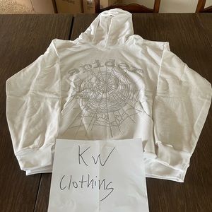 Sp5der hoodie white rinestone